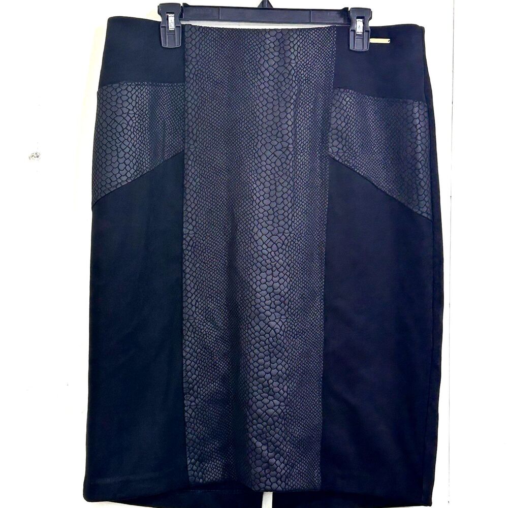 Marc New York Andrew Marc Women's Black Suede Midi Skirt Size Large Pencil Snake